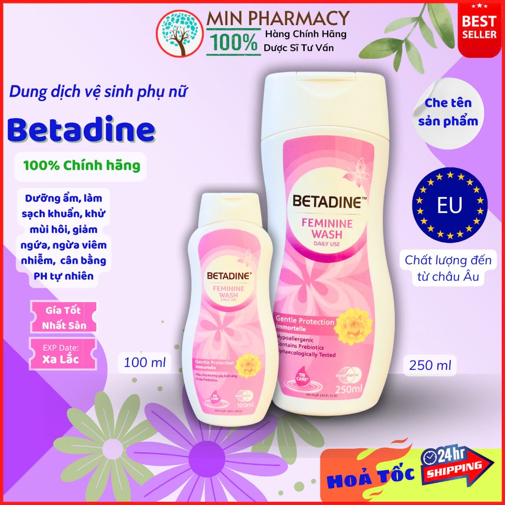 Dung dịch vệ sinh phụ nữ BETADINE Gentle protection màu tím chăm sóc dịu nhẹ Feminine wash - Minphar