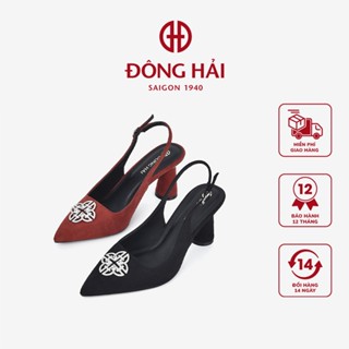 Giày Cao Gót Nữ Đông Hải Slingback Mũi Nhọn Đính Đá Gót Trụ 8cm - G81P3