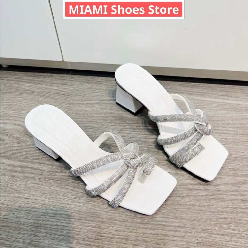 Dép cao gót quai xoàn xoắn xỏ ngón gót vuông 5 phân, Cao gót vuông 5 phân quai xoàn xịn xỏ ngón sang