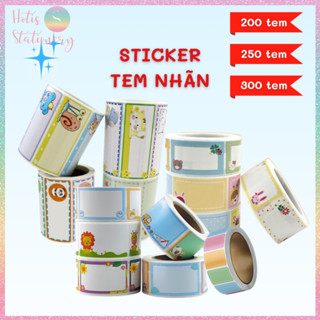 [HOTIS] 25 MẪU - Cuộn 250 sticker tem nhãn dán ghi tên dán sách vở, chai lọ, hộp nhựa