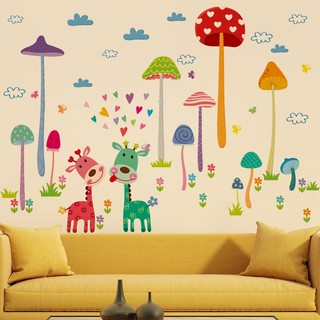 Decal dán tường nấm và hươu