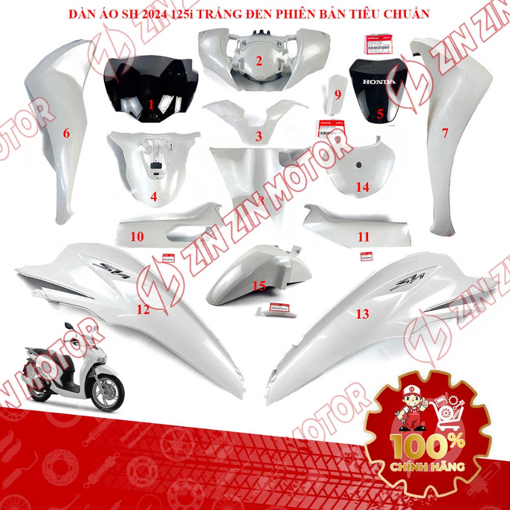 Dàn Áo Xe SH125i, SH 125i 2024 Trắng Đen Phiên Bản Tiêu Chuẩn Chính Hãng - ZZM