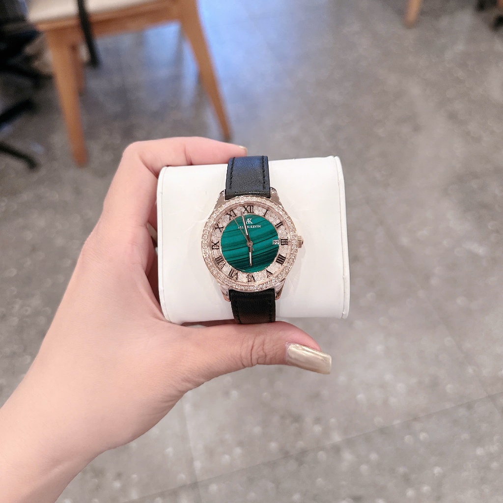 Đồng hồ nữ chính hãng đeo tay dây da cao cấp chống nước ALLIEN KEVIN AK 9009 size 34mm fullbox , vỏ 