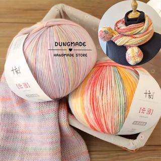 Cuộn len lông cừu đan khăn mũ len đan áo mùa đông khổng lồ 200g len cầu vồng lông cừu cực mềm mại