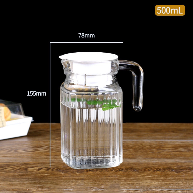 Bình thủy tinh miệng rót 500ml hoạ tiết sọc xinh xắn