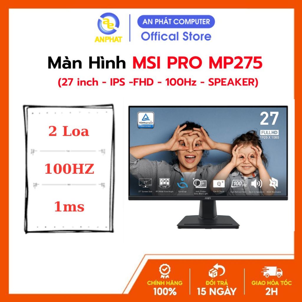 [BH 24 Tháng] Màn Hình MSI PRO MP275 (27 inch - IPS -FHD - 100Hz -1ms - 2 Loa)