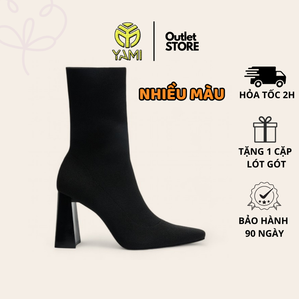 Giày Bốt Nữ Cao Gót Size 40 41, Boot Len Cao Cổ Ôm Chân Mũi Bẹt Gót Vuông 9 Phân Màu Nâu Bò Đen, Bốt VNXK Xuất Dư YAMI