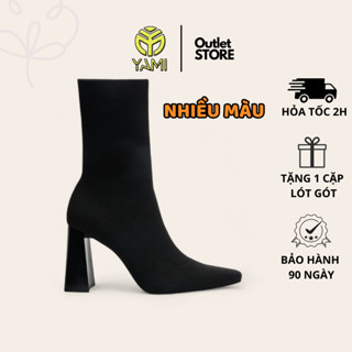 Giày Bốt Nữ Cao Gót Size 40 41, Boot Len Cao Cổ Ôm Chân Mũi Bẹt Gót Vuông 9 Phân Màu Nâu Bò Đen, Bốt VNXK Xuất Dư YAMI