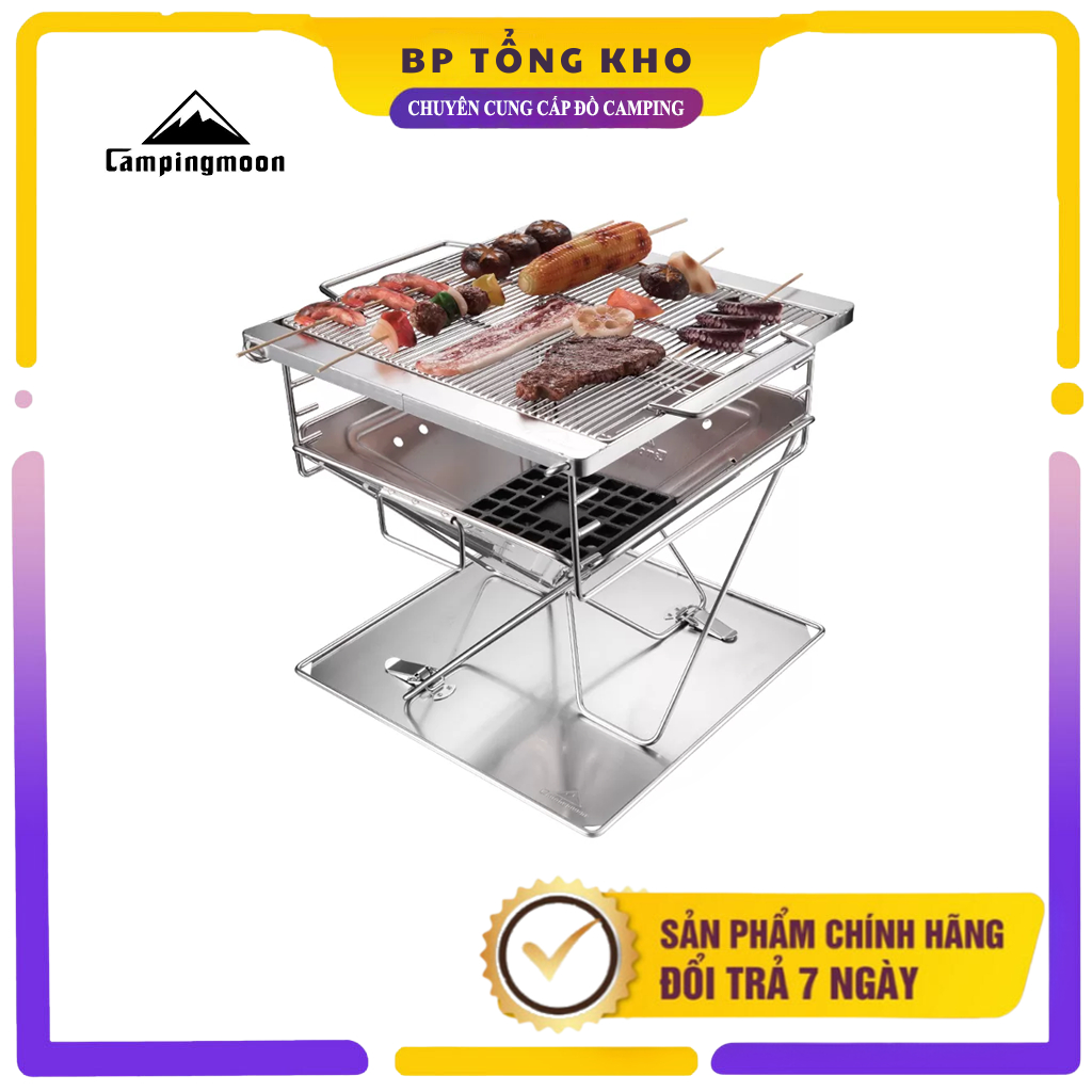 Bếp nướng gấp gọn Campingmoon không gỉ bếp nướng than hoa, bếp ngoài trời MT-045(dùng cho 4-8 người)