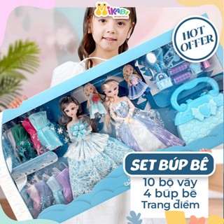 Bộ Đồ Chơi Bé Gái Búp Bê Elsa Cỡ Lớn Có Phụ Kiện Trang Điểm + 10 Set Váy Dễ Thương Dành Cho Bé