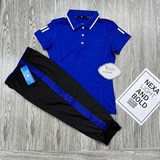 Áo das có cổ XANH COBAN , quần jogger lửng 3 sọc ĐEN SỌC XANH COBAN [hình thật shop chụp] Eothon60
