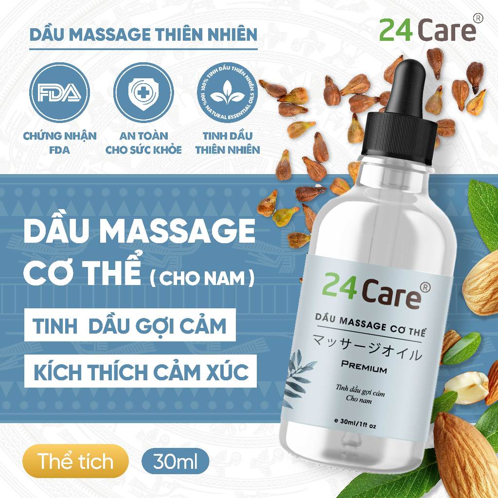 Dầu Massage Cơ thể Tinh dầu và Dầu nền dung tích 30ML 24Care Hương thơm nhẹ nhàng, quyến rũ, nâng cơ, thữ giãn