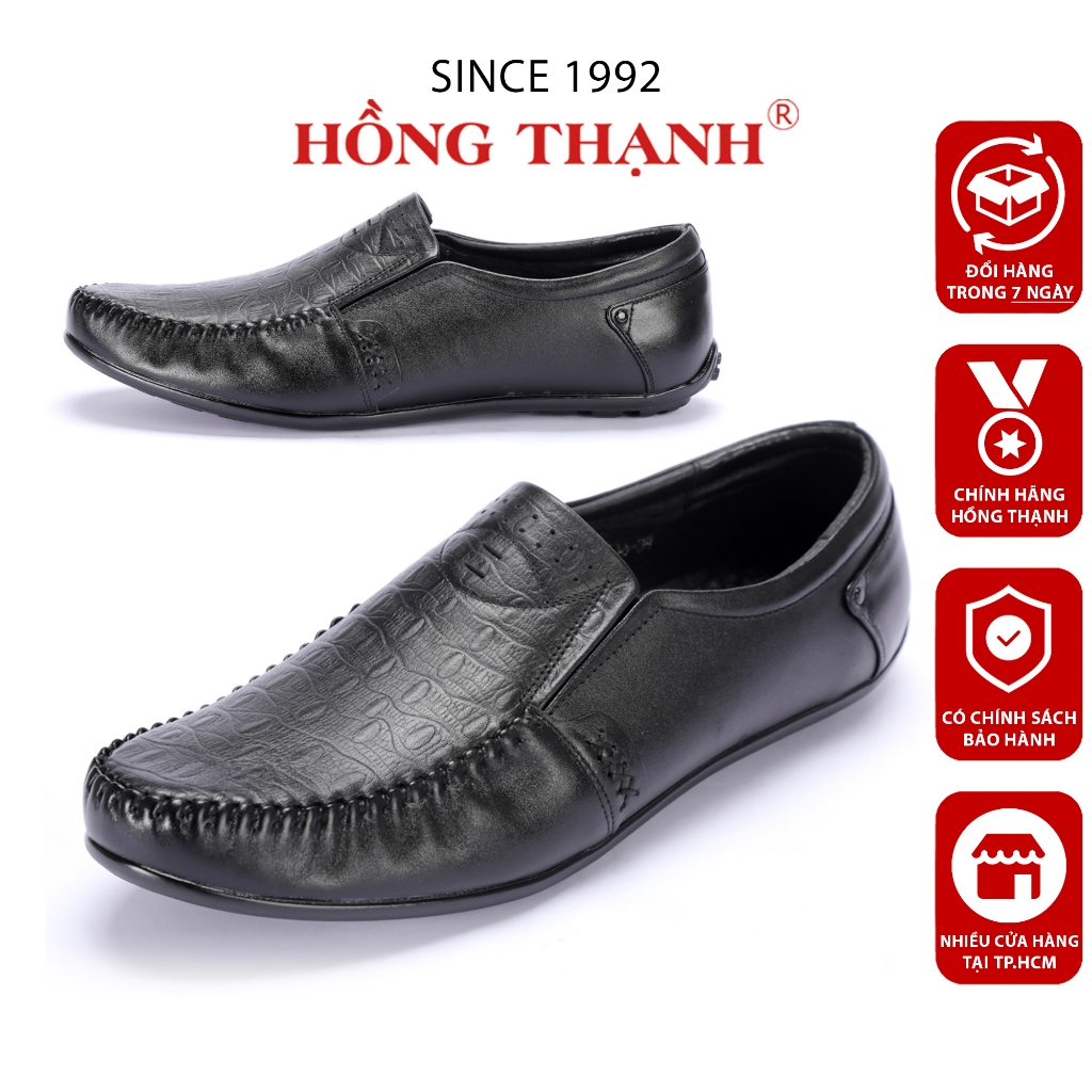 Giày Lười Da Nam HỒNG THẠNH Chất Da Bò Dập Vân - 6645