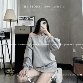  Set bộ áo nỉ trễ vai trơn kèm quần giả váy cao cấp 