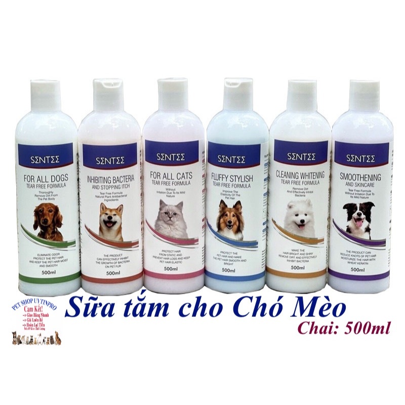 Sữa tắm cho Chó Mèo Sentee Chai 500ml Giúp làm mượt lông, Khử mùi hôi, Nuôi dưỡng da lông, Kháng khuẩn, Chống ngứa
