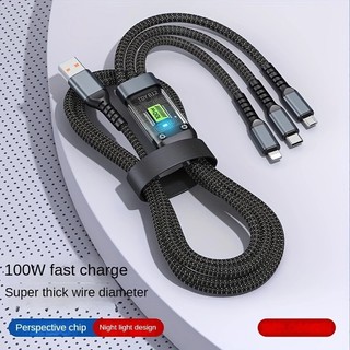 Dây Sạc Điện Thoại Đa Năng Nhiều Đầu Sạc 3 in 1 Dây Bọc Dù An Toàn CHống Rối 100W Có Đèn Led Sạc Mọi Điện Thoại