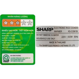 Nồi cơm điện tử Sharp 1.8 lít KS-COM18V hàng chính hãng 100%