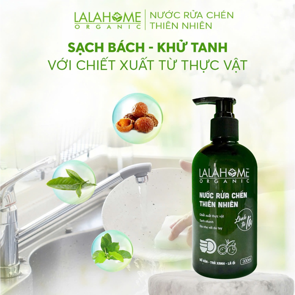 Nước rửa chén hữu cơ LalaHome Organic - Nước rửa chén thiên nhiên, dịu nhẹ với da tay - Chai 300ml