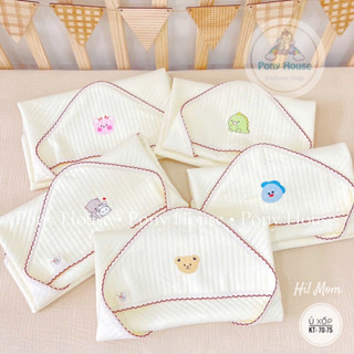 Chăn Ủ Choàng Trần Bông Có Mũ Hi Mom Cho Bé Sơ Sinh KT 75*75cm