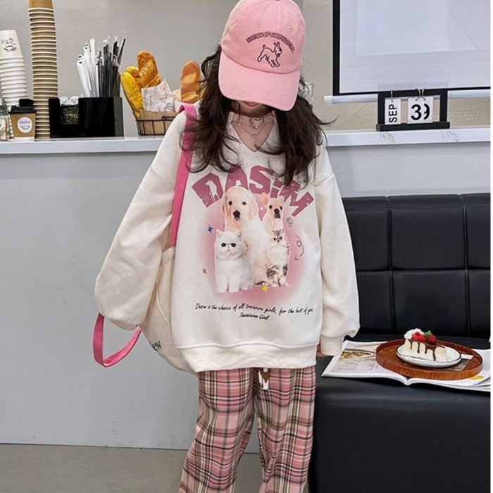 NANA CHAN - Set áo+quần in hình thú cưng SG214 SIZE ĐẠI (120-170), thời trang trẻ em Quảng Châu thu 