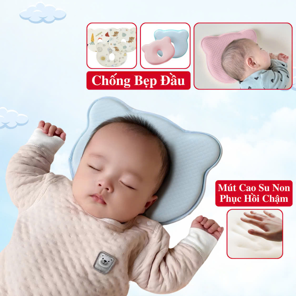 Gối Cao Su Non Chống Bẹp Méo Đầu Cho Bé Sơ Sinh KooKoo, Gối Định Hình Chống Bẹp Méo Đầu Cho Trẻ Em Bé Sơ Sinh