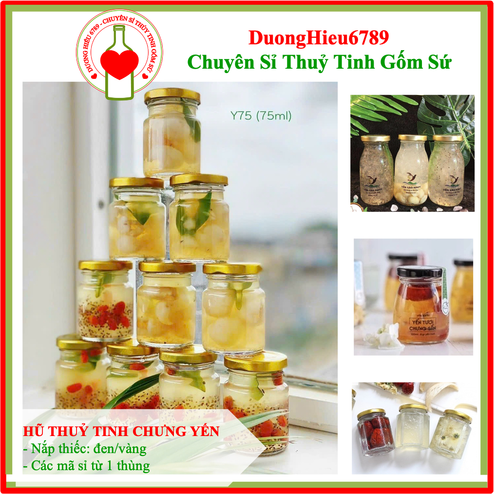Combo 12 Hũ Thuỷ Tinh Chưng Yến Nắp Thiếc 75ml, 80ml, 100ml, 200ml - Duonghieu6789