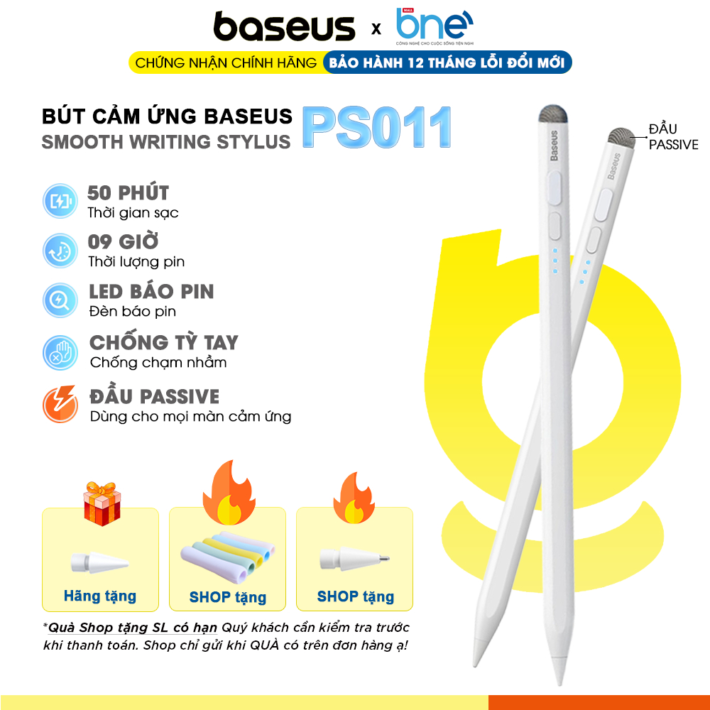 Bút cảm ứng cho Pad BASEUS PS011 Active Stylus Smooth Writing 2 + Passive