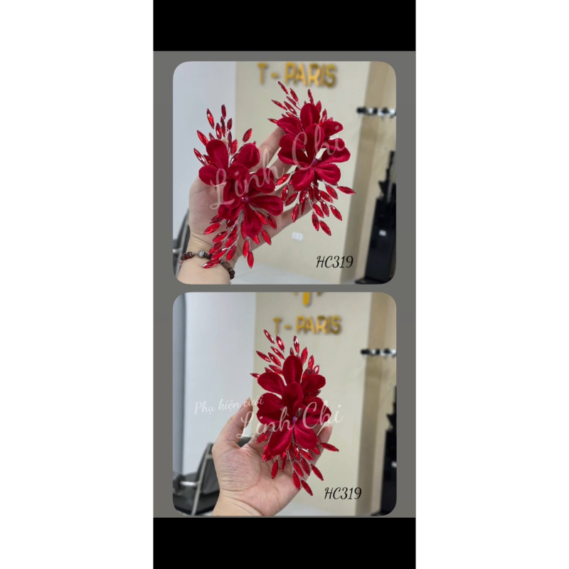 Cài hoa nhung, [ HC319] hoa cài tóc cô dâu