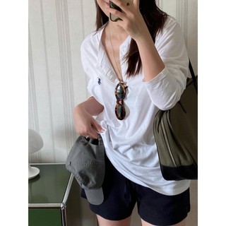  Áo thun trơn dài tay cổ V thêu ngựa basic 