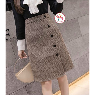 Chân váy dạ dài qua gối 5 khuy lệch