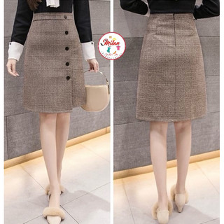 Chân váy dạ dài qua gối 5 khuy lệch