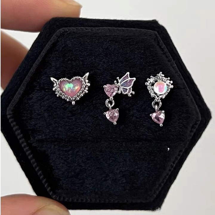1 chiếc bông tai 30% bạc đá rainbow chốt bi