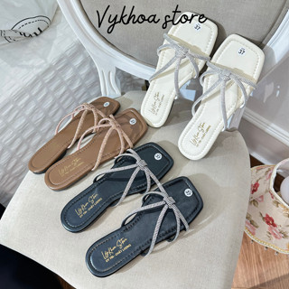 Dép Lê Nhiều Dây Đính Đá Tiểu Thư, Sang Trọng Lót Da Êm Chân D.Le6day