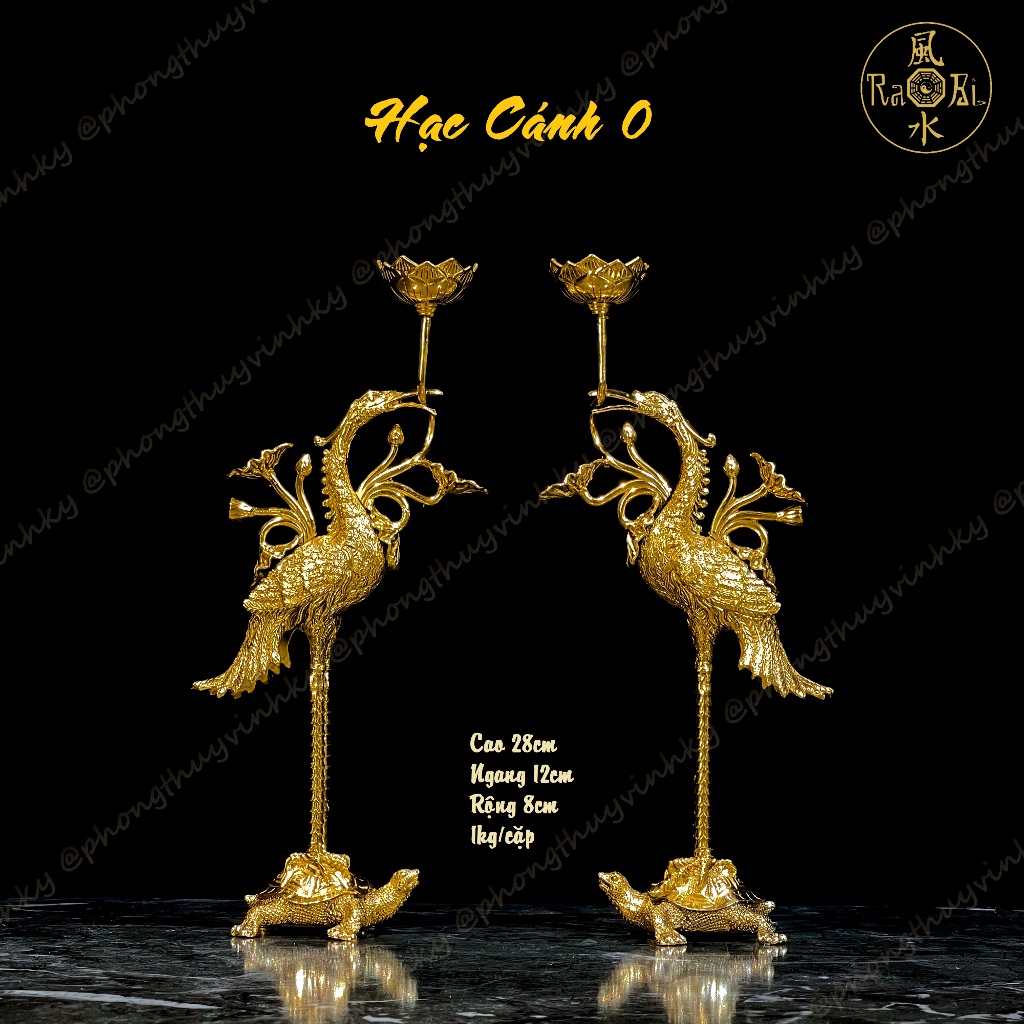  Cặp Hạc cánh đứng Rùa 28cm - Tượng Thờ Đồng Vĩnh Tiến Chất Lượng Cao 
