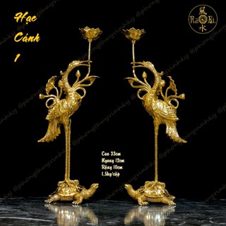  Cặp Hạc cánh đứng Rùa 33CM - Tượng Thờ Đồng Vĩnh Tiến Chất Lượng Cao 