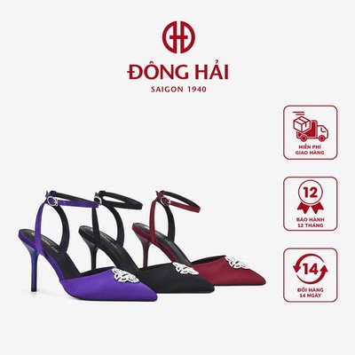 Giày Cao Gót Nữ Đông Hải Đính Đá Mũi Nhọn Vải Satin Quai Ankle-strap Gót Nhọn 9cm Đi Tiệc Sang Trọng - G81Q1