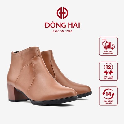Giày boot nữ Đông Hải da bò gót vuông 5cm tối giản thanh lịch - G7126