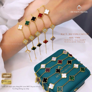 Lắc tay bạc Ý 925 mạ vàng 14k cỏ 4 lá Duyson Silver, Vòng tay bạc nữ cỏ bốn lá phủ vàng [LTXK28]