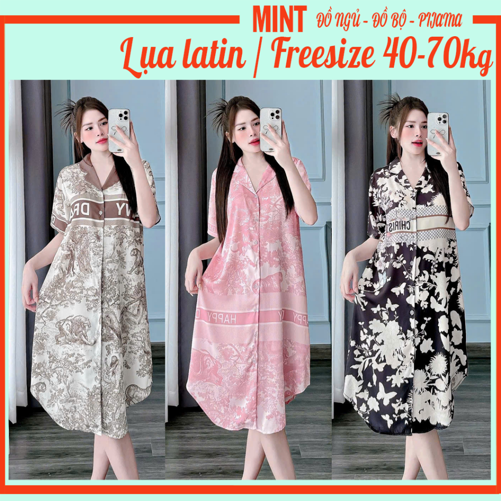 Đồ ngủ nữ, Đầm ngủ Váy ngủ lụa latin loại 1 cao cấp V12 Freesize 40-70kg
