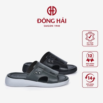 Dép Quai Ngang Da Đông Hải Viền Chỉ Phối Khóa - D3228