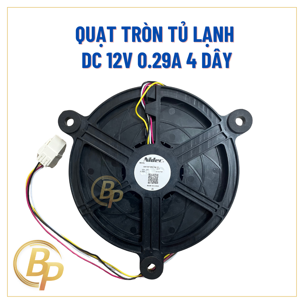 Quạt tròn tủ lạnh DC 12V 0.29A 4 dây - Quạt tủ lạnh tròn DC 12V