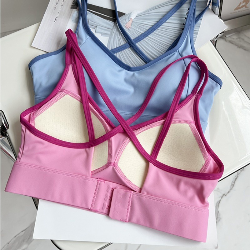Áo Bra mút đúc 036 chống sốc, Áo tập yoga gym chạy bộ vải lulu chéo