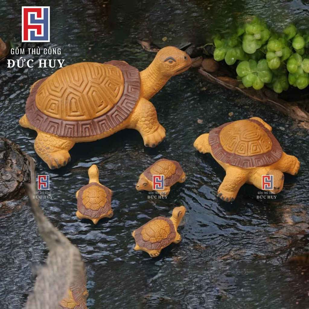 Bộ 5 tượng gốm con Rùa mini thả bể cá - trang trí hòn non bộ