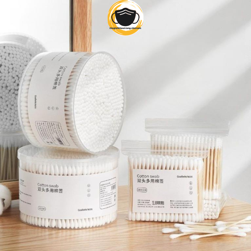 Hộp 500 cây tăm bông ráy tai Cotton Swabs, set 500 tăm bông ráy tai 2 đầu tiện lợi, an toàn vệ sinh thấm hút tốt