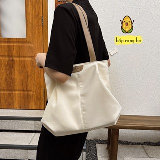 Túi tote vải canvas đeo vai đi học màu trơn phom to đựng sách phong cách hàn quốc cho nữ