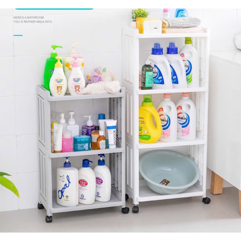 Kệ để đồ nhà tắm đa năng, kệ nhựa đựng đồ nhà tắm Huwinco để nước giặt 3 tầng, 4 tầng chịu lực 30kg có bánh xe đẩy tiện