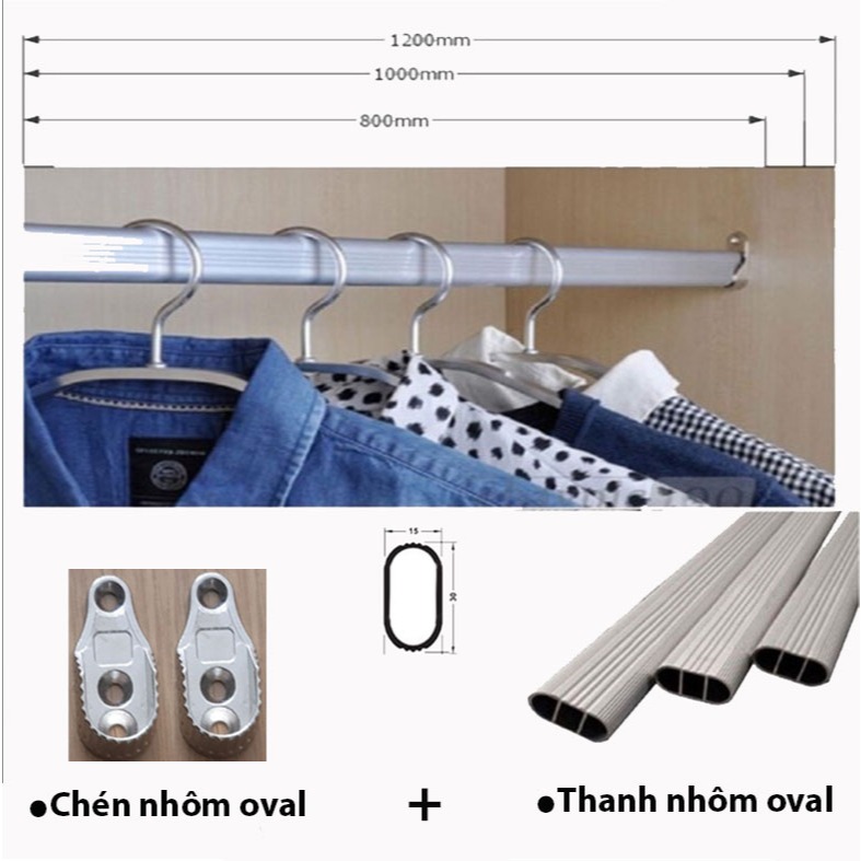 Thanh treo quần áo Oval ( thanh 1.4m ,1.2m, 1m)