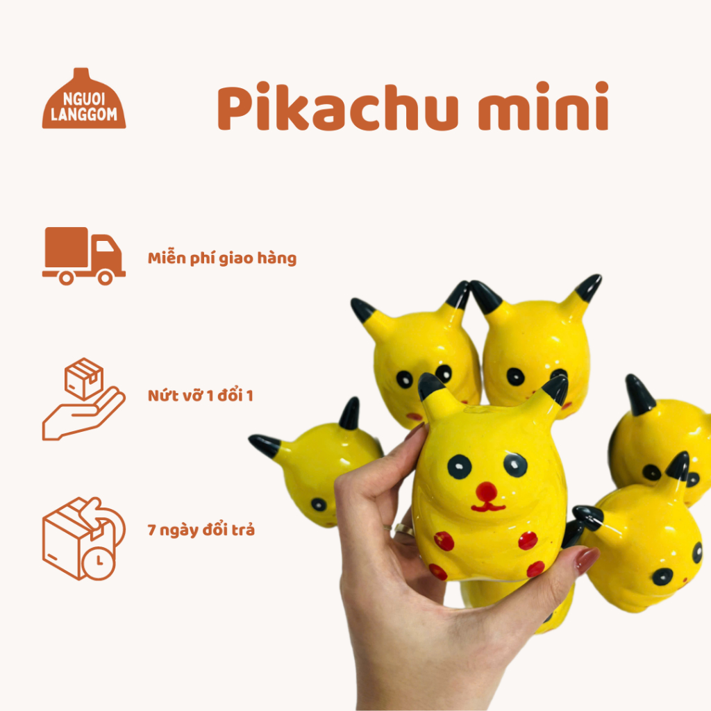 Lợn đất heo đất ống heo tiết kiệm - Pikachu mini - Bát Tràng