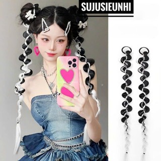 (2 màu) 1 búi tóc giả bện xoắn bong bóng dài 75cm mát mẻ ngọt ngào Spice Girls