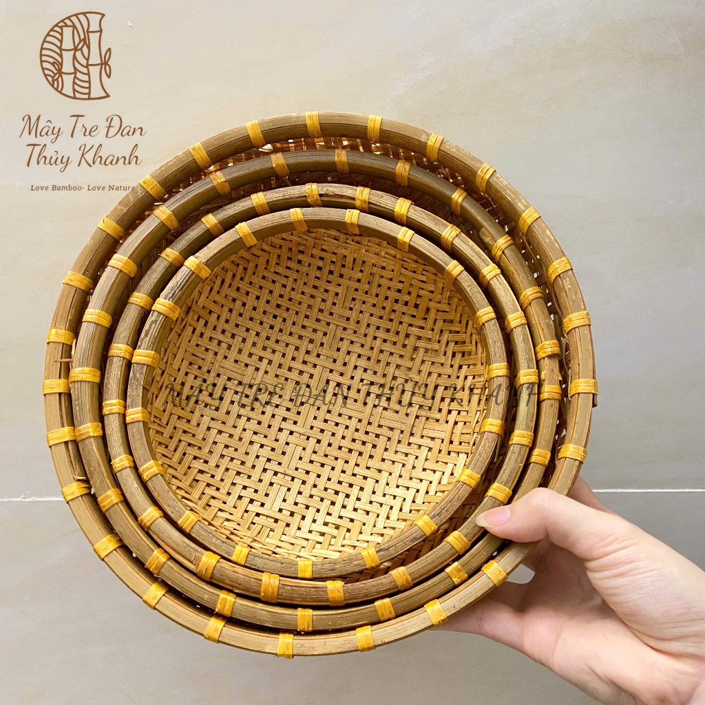 Rá tre, rổ tre Mây Tre Đan Thủy Khanh size 17-24cm dùng decor, trang trí chụp ảnh, rá vo gạo
